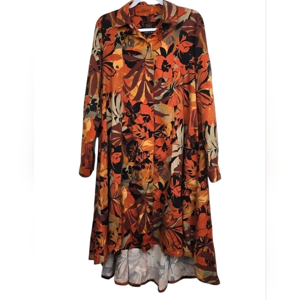 Lennard Taylor Floral High-Low Button-Down Dress Long Sleeve Size L